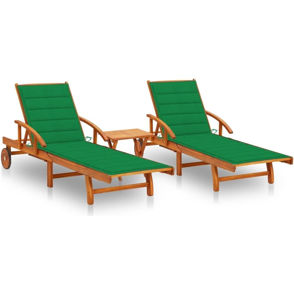 Lettino Prendisole 2pz con Tavolo e Cuscini Massello d'Acacia - Foto 1