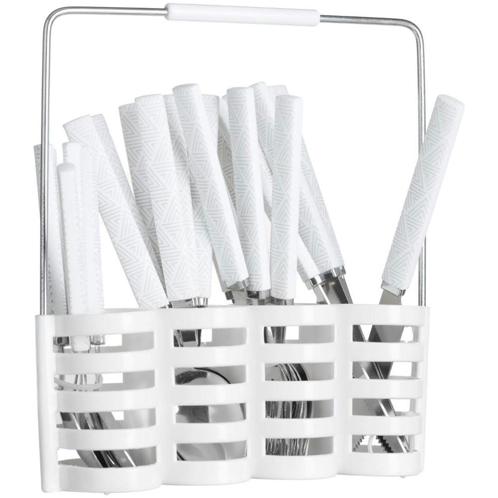 Set Di Posate Per 6 Persone Con Supporto, In Acciaio Inox, Colore Bianco - Foto 1