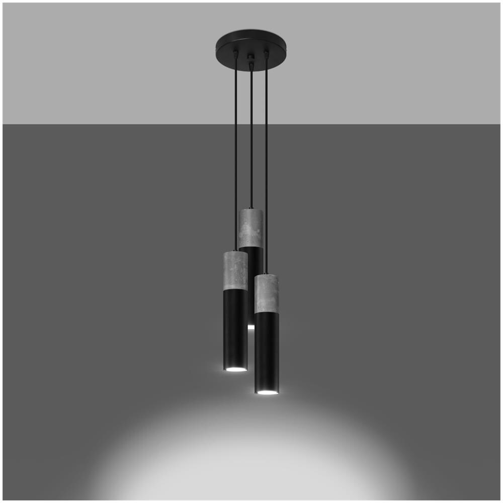 Lampada A Sospensione In Cemento Borgio 3p Sollux Nero 1100xø195 Mm Cemento - Foto 11