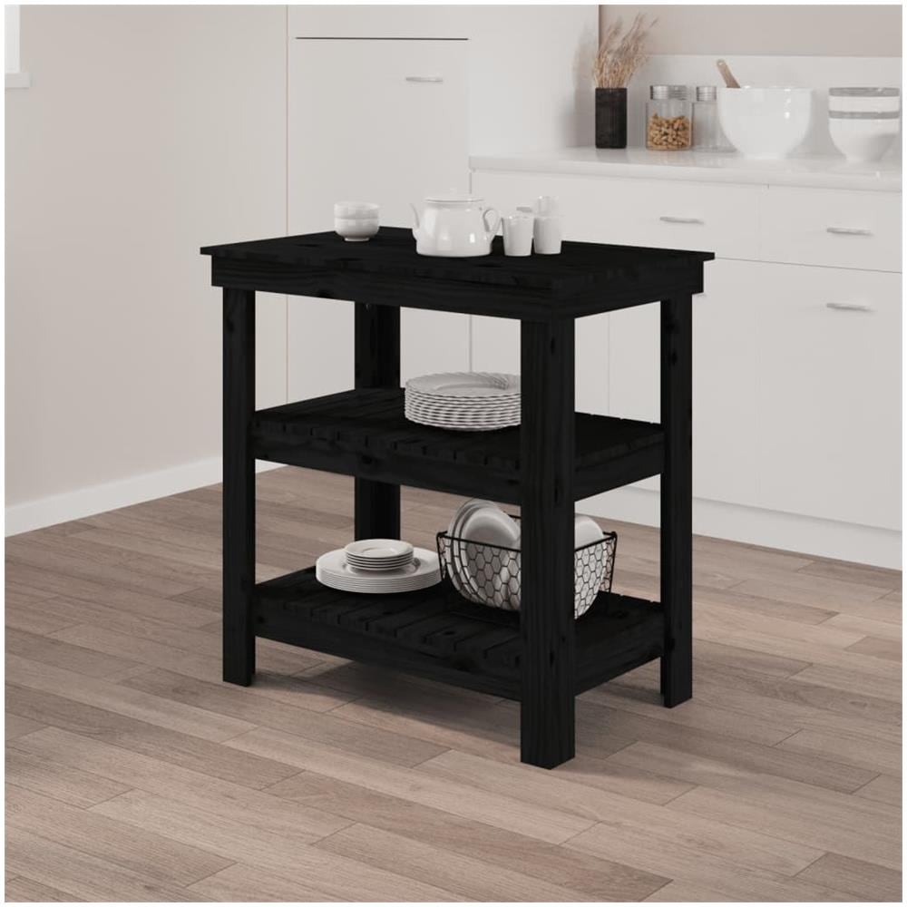 Banco da Lavoro Nero 78,5x50x80 cm in Legno Massello di Pino - Foto 1