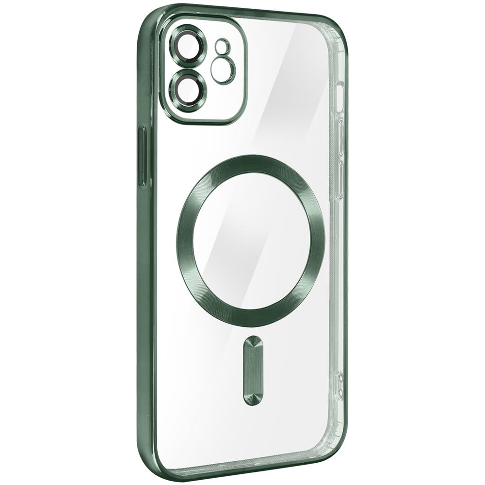 Cover Magsafe Per Iphone 12 Silicone Protezione Fotocamera Bordo Cromato Verde - Foto 2