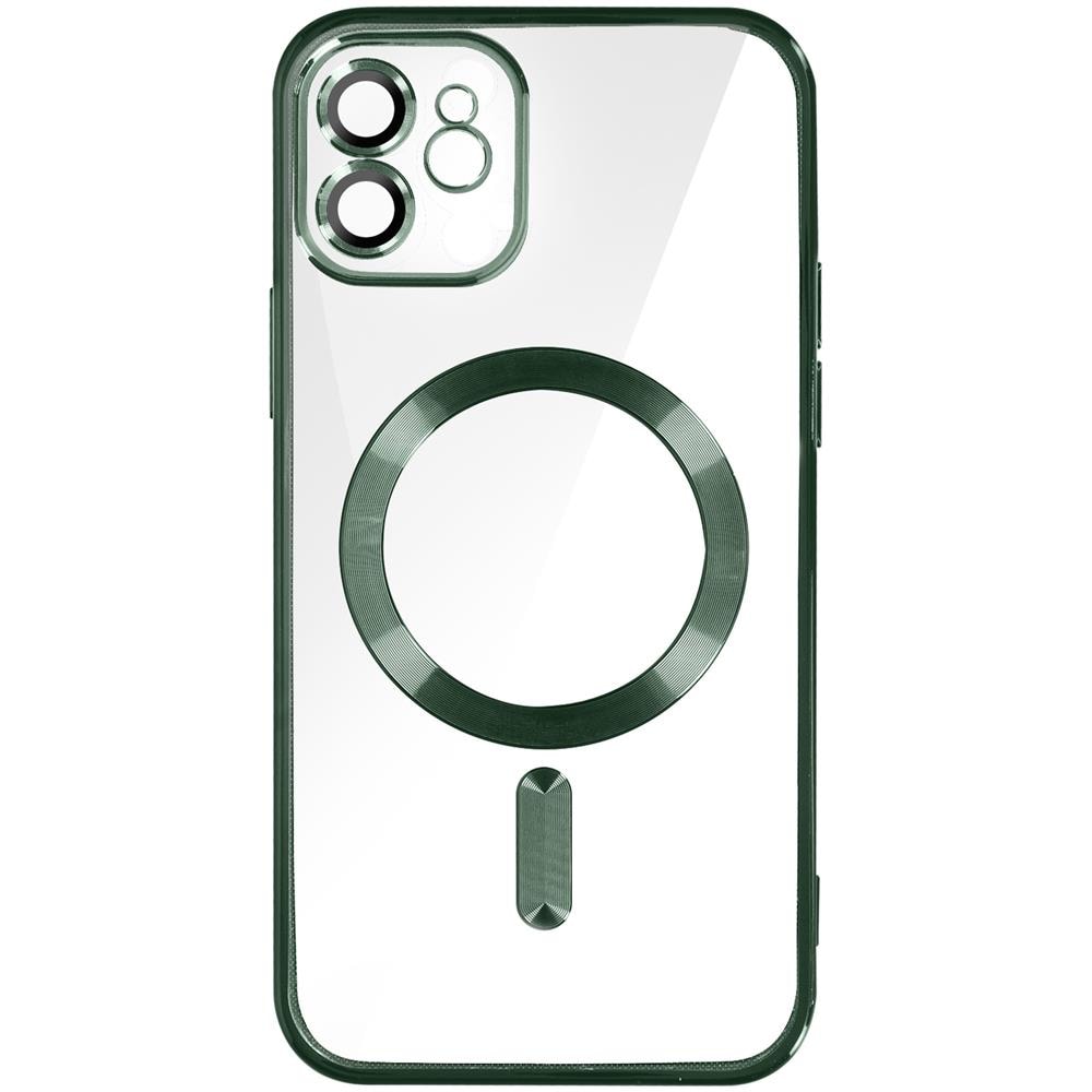 Cover Magsafe Per Iphone 12 Silicone Protezione Fotocamera Bordo Cromato Verde - Foto 1