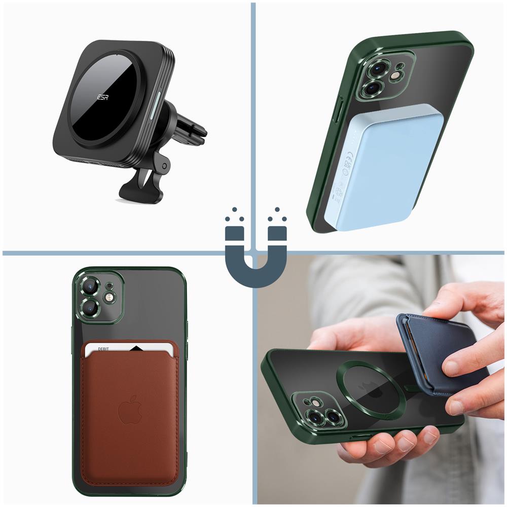 Cover Magsafe Per Iphone 12 Silicone Protezione Fotocamera Bordo Cromato Verde - Foto 5