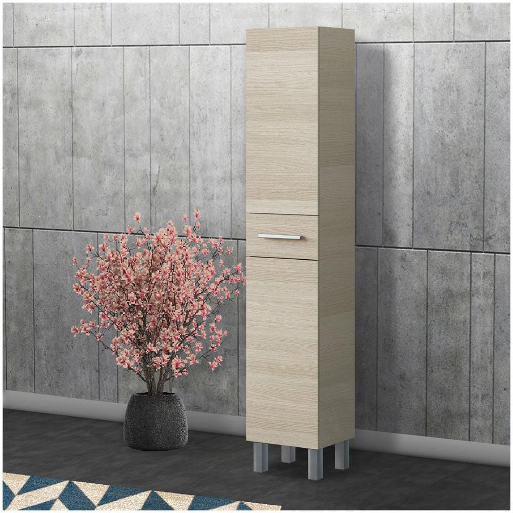 Colonna Bagno Wilmington, Pensile Bagno Con 2 Ante E 1 Cassetto, Armadio Alto, 35x31h182 Cm, Rovere - Foto 1