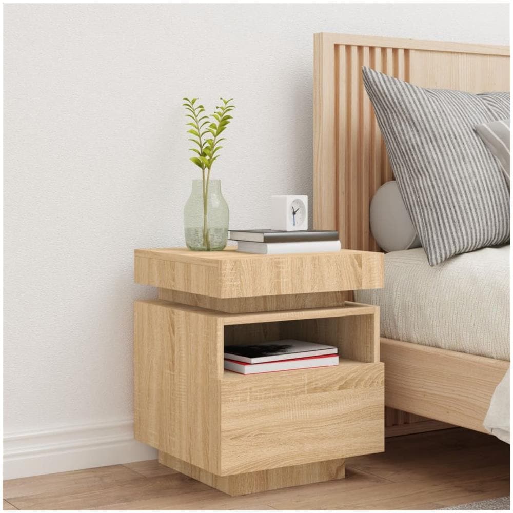 Comodino Con Luci Led Rovere Sonoma 40x39x48,5 Cm - Foto 3