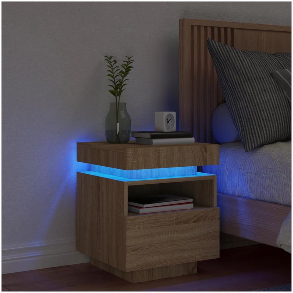 Comodino Con Luci Led Rovere Sonoma 40x39x48,5 Cm - Foto 1