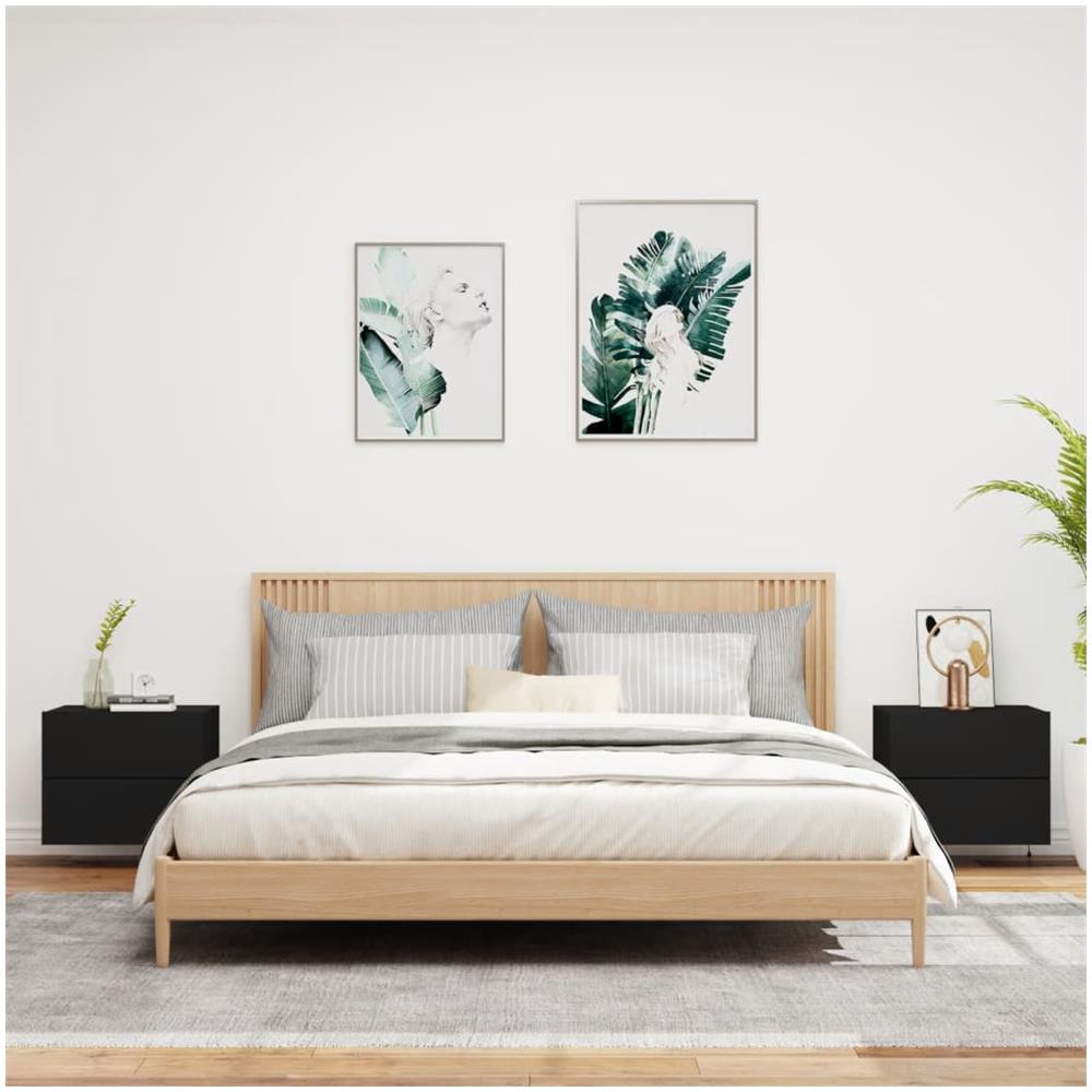 Comodini A Parete Con Luci Led 2 Pz Neri - Foto 3