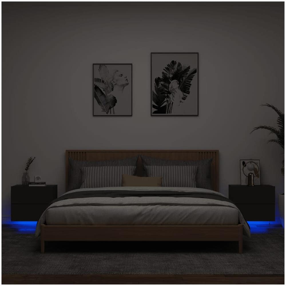 Comodini A Parete Con Luci Led 2 Pz Neri - Foto 1