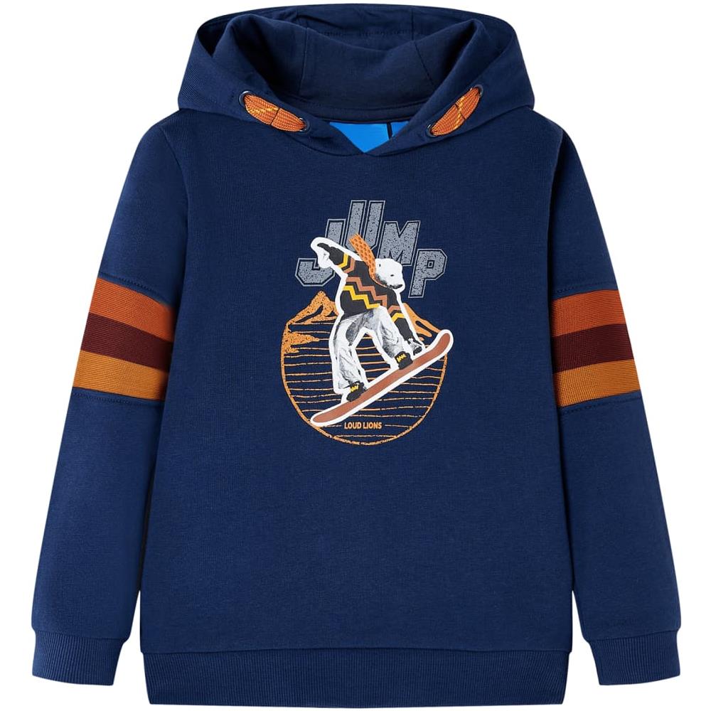 Felpa con Cappuccio per Bambini Stampa Snowboard e Orso Blu Marino 140 - Foto 1
