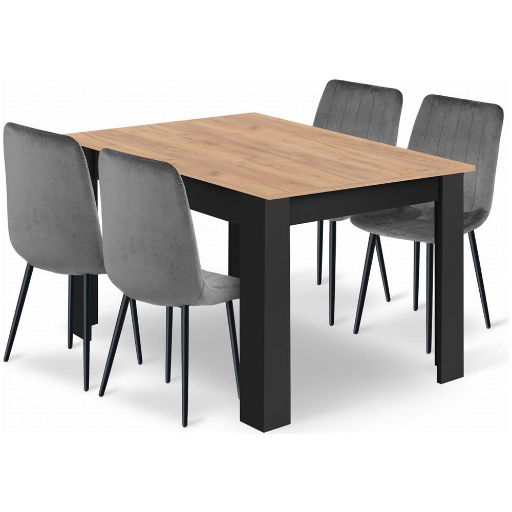 Tavolo Craft nero NP 120x80 con 4 sedie grigie JEWA - Foto 1