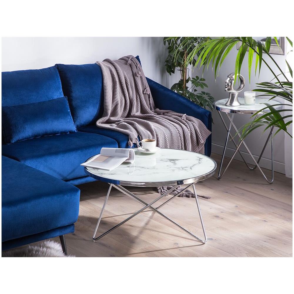 Tavolino Da Caffè Effetto Marmo Con Gambe Color Argento Meridian Ii - Foto 1