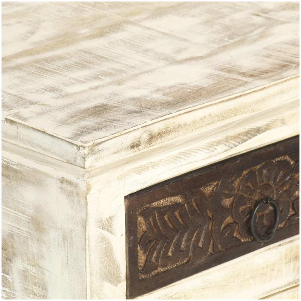 Comodino Bianco 40x30x50 Cm In Legno Massello Di Mango - Foto 2