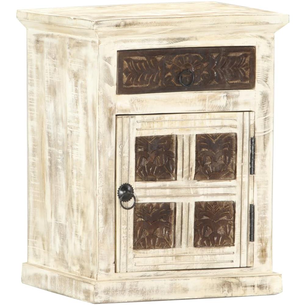 Comodino Bianco 40x30x50 Cm In Legno Massello Di Mango - Foto 8