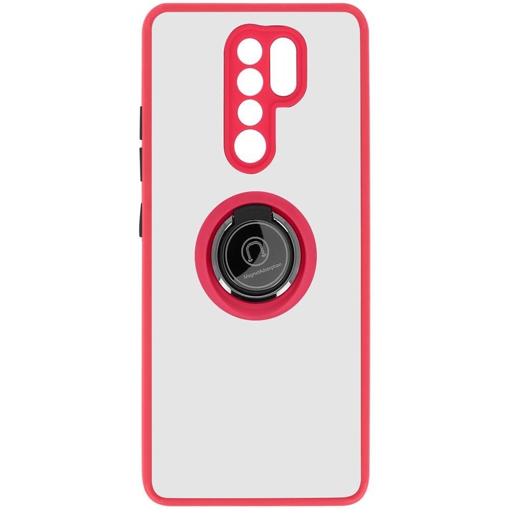 Cover Xiaomi Redmi 9 Bimateriale Anello In Metallo Funzione Supporto Rosso - Foto 1