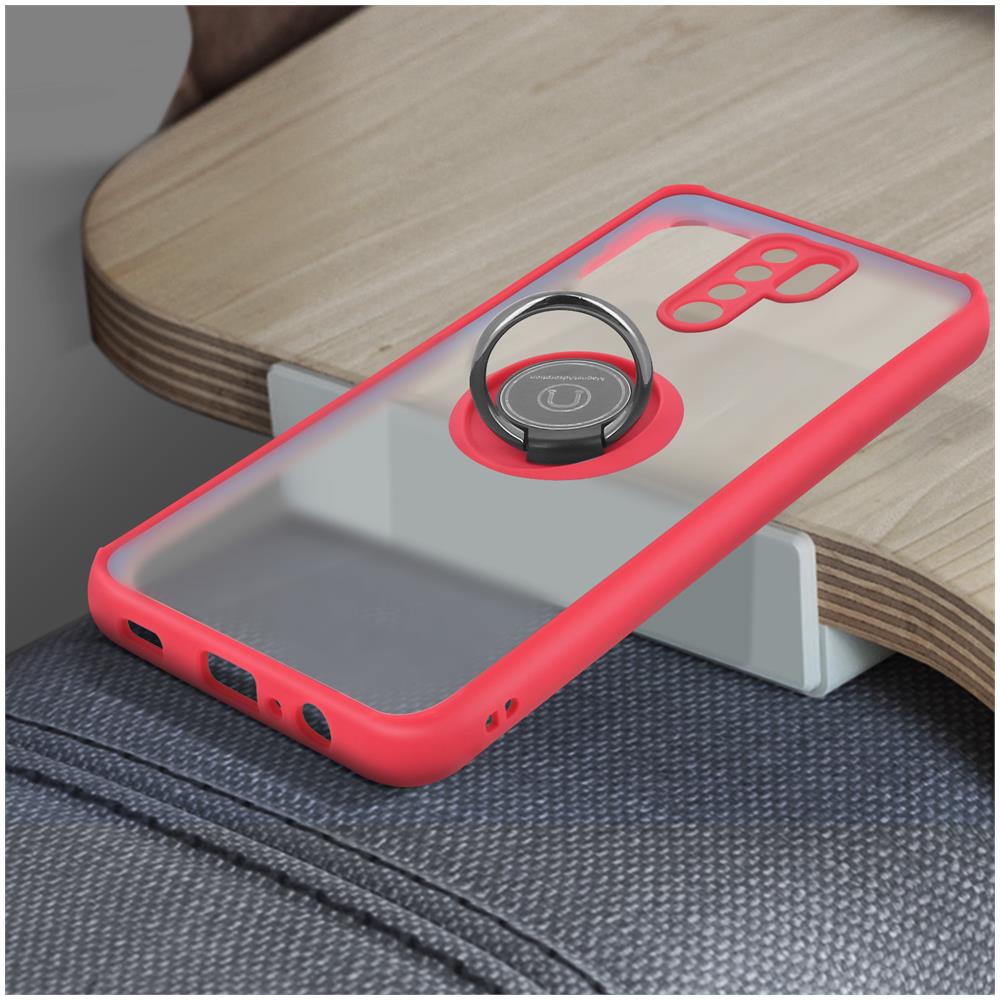 Cover Xiaomi Redmi 9 Bimateriale Anello In Metallo Funzione Supporto Rosso - Foto 5
