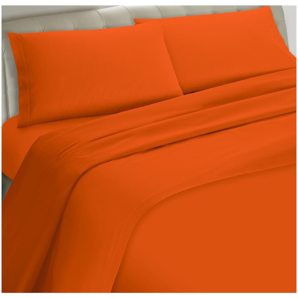 Set Completo Lenzuola 100% Microfibra - Singolo, Lenzuolo Sopra 150 X 290 Cm, Lenzuolo Sotto 80/90 X 190/200 X 25 Cm, 1 Federa 52 X 82 Cm - Arancio Scuro - Foto 1