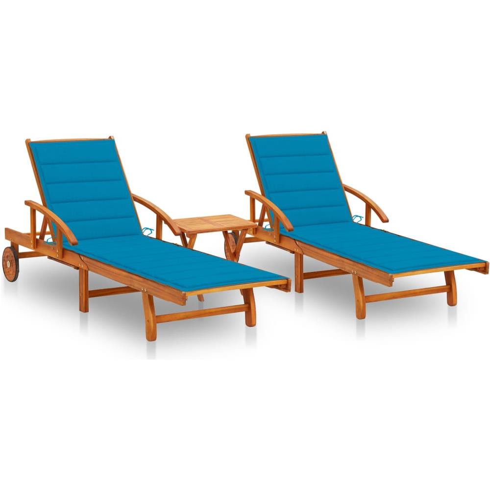 Lettino Prendisole 2 pz con Tavolo e Cuscini Massello d'Acacia - Foto 1