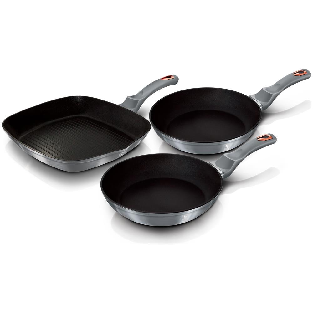 Moonlight Set Di 2 Padelle Et Bistecchiera Induzione 20-24-28cm In Alluminio Antiaderente Grigio - Foto 1