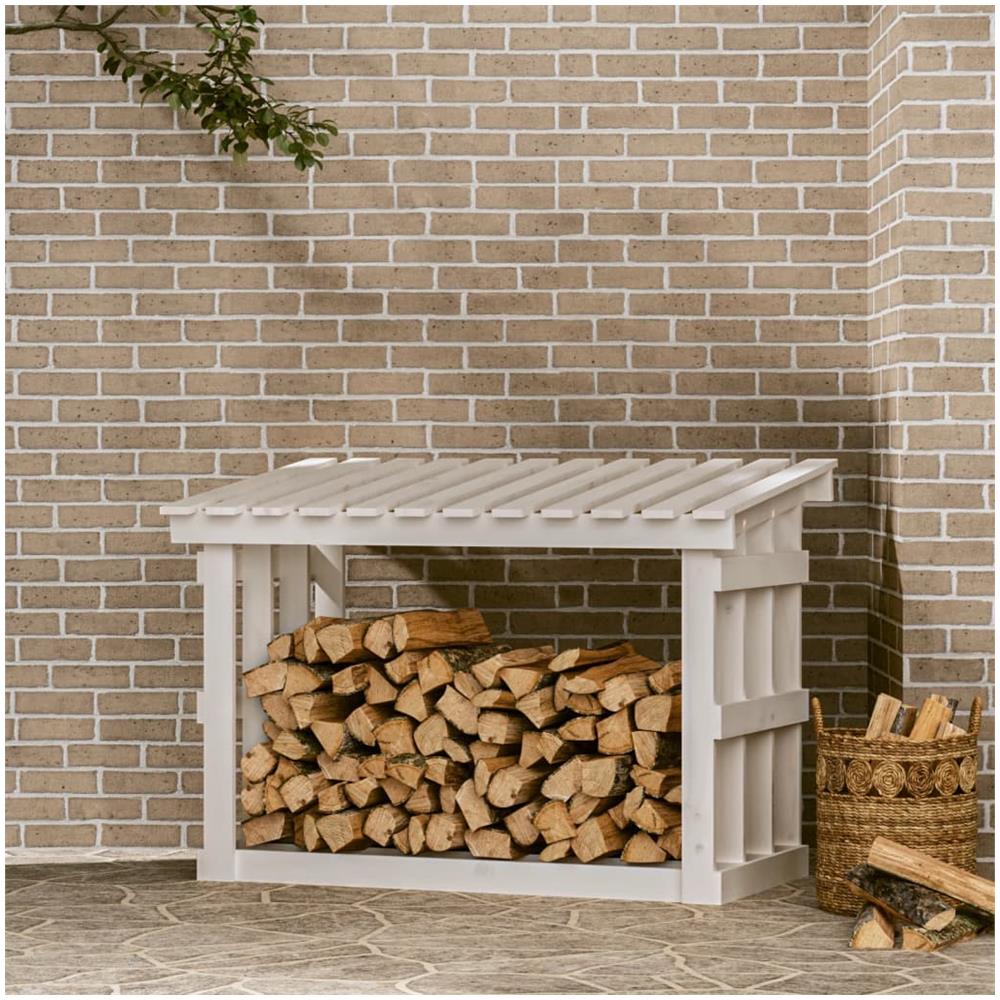 Portalegna Bianco 108x64,5x77 Cm In Legno Massello Di Pino - Foto 1