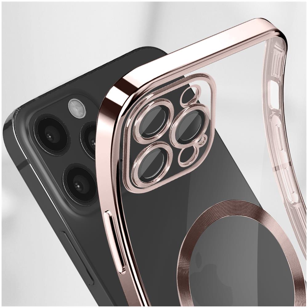 Cover Magsafe Per Iphone 12 Pro Silicone Protezione Camera Bordo Rose Gold - Foto 2