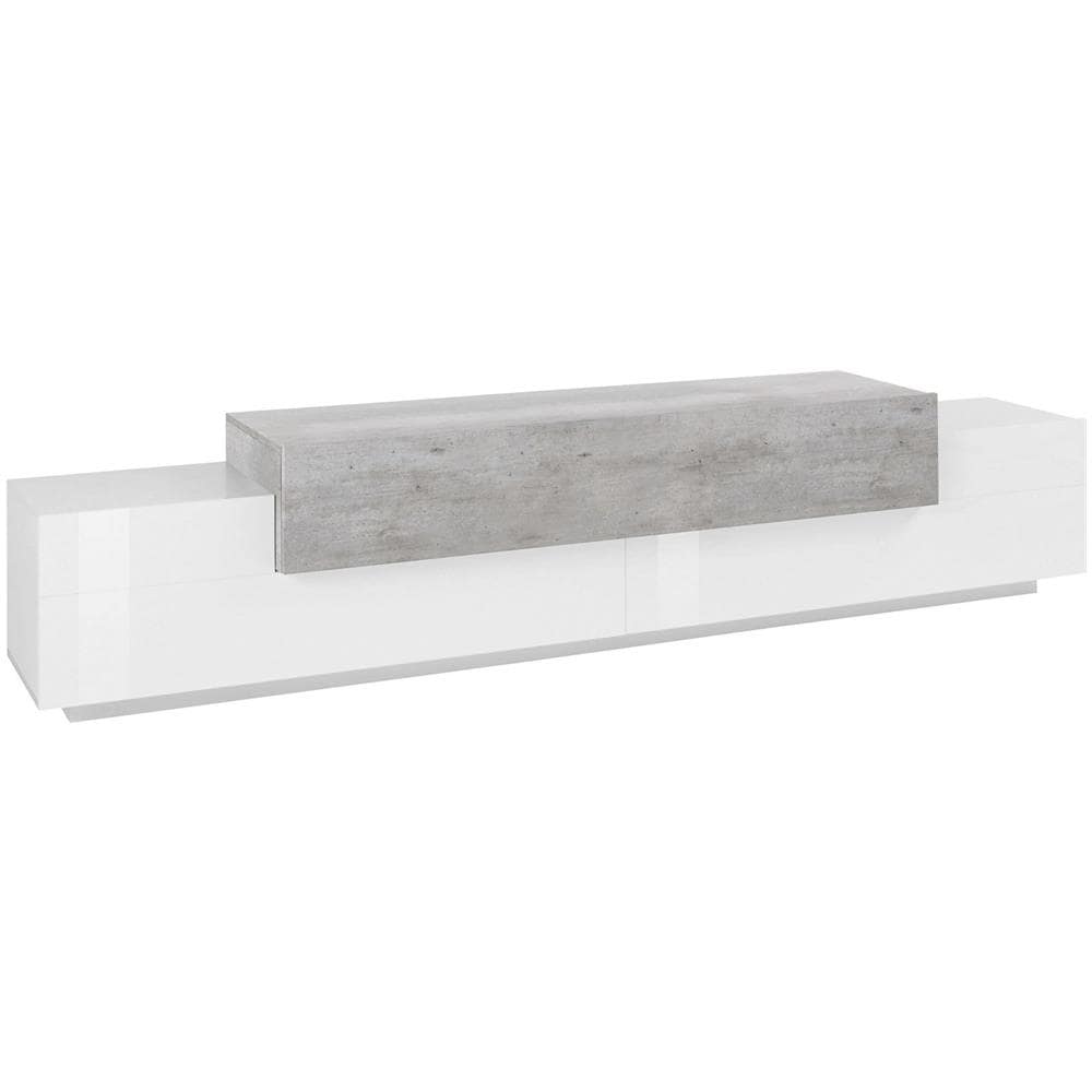 Mobile Porta Tv Nico, Credenza Bassa Da Soggiorno, Base Porta Tv, 100% Made In Italy, Cm 240x45h52, Bianco Lucido E Cemento - Foto 2