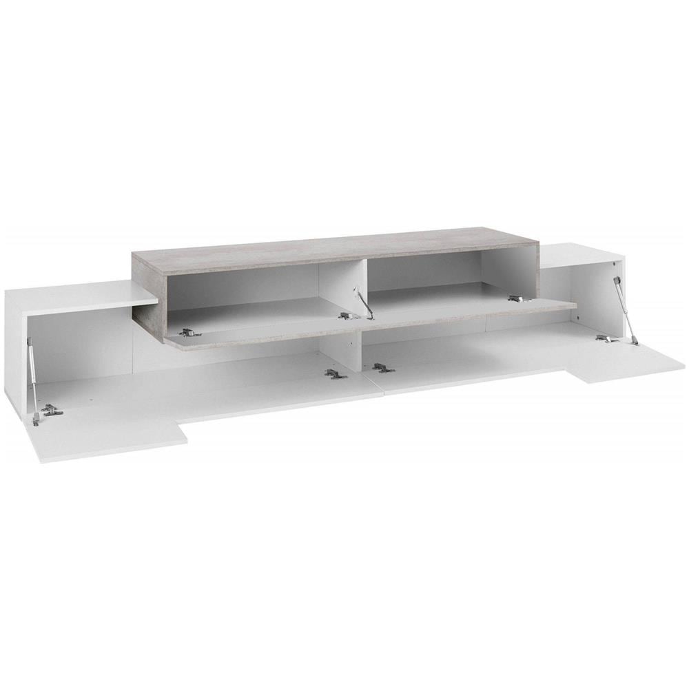 Mobile Porta Tv Nico, Credenza Bassa Da Soggiorno, Base Porta Tv, 100% Made In Italy, Cm 240x45h52, Bianco Lucido E Cemento - Foto 4
