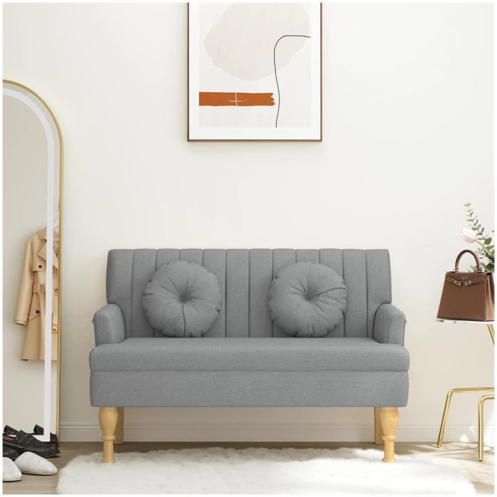 Panca Con Cuscini Grigio Chiaro 113x64,5x75,5 Cm In Tessuto - Foto 1