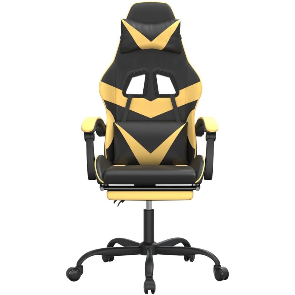 Sedia da Gaming Girevole con Poggiapiedi Nero e Oro Similpelle - Foto 2