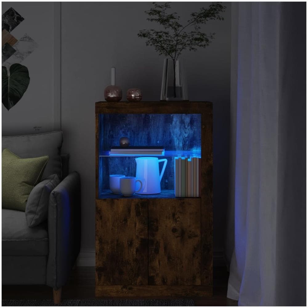 Armadietto Con Luci Led Rovere Fumo In Legno Multistrato - Foto 1