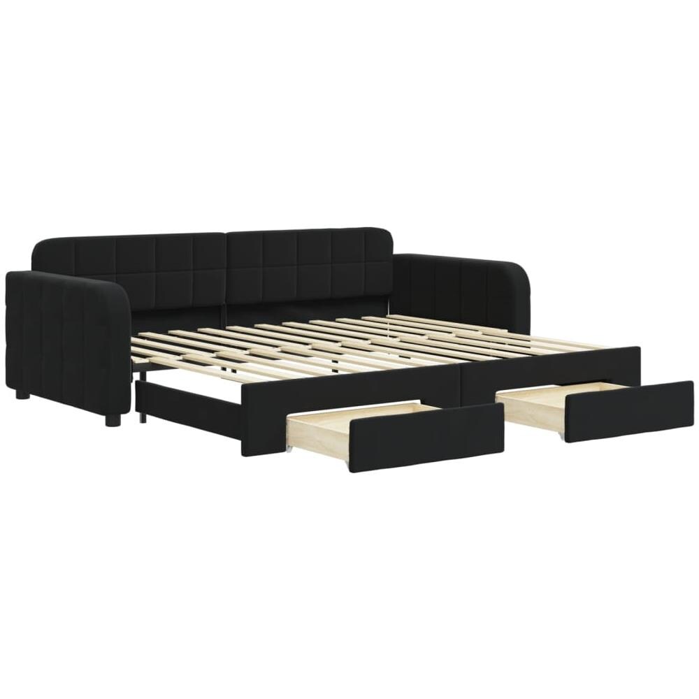 Divano Letto Estraibile Con Cassetti Nero 90x200 Cm In Velluto - Foto 1