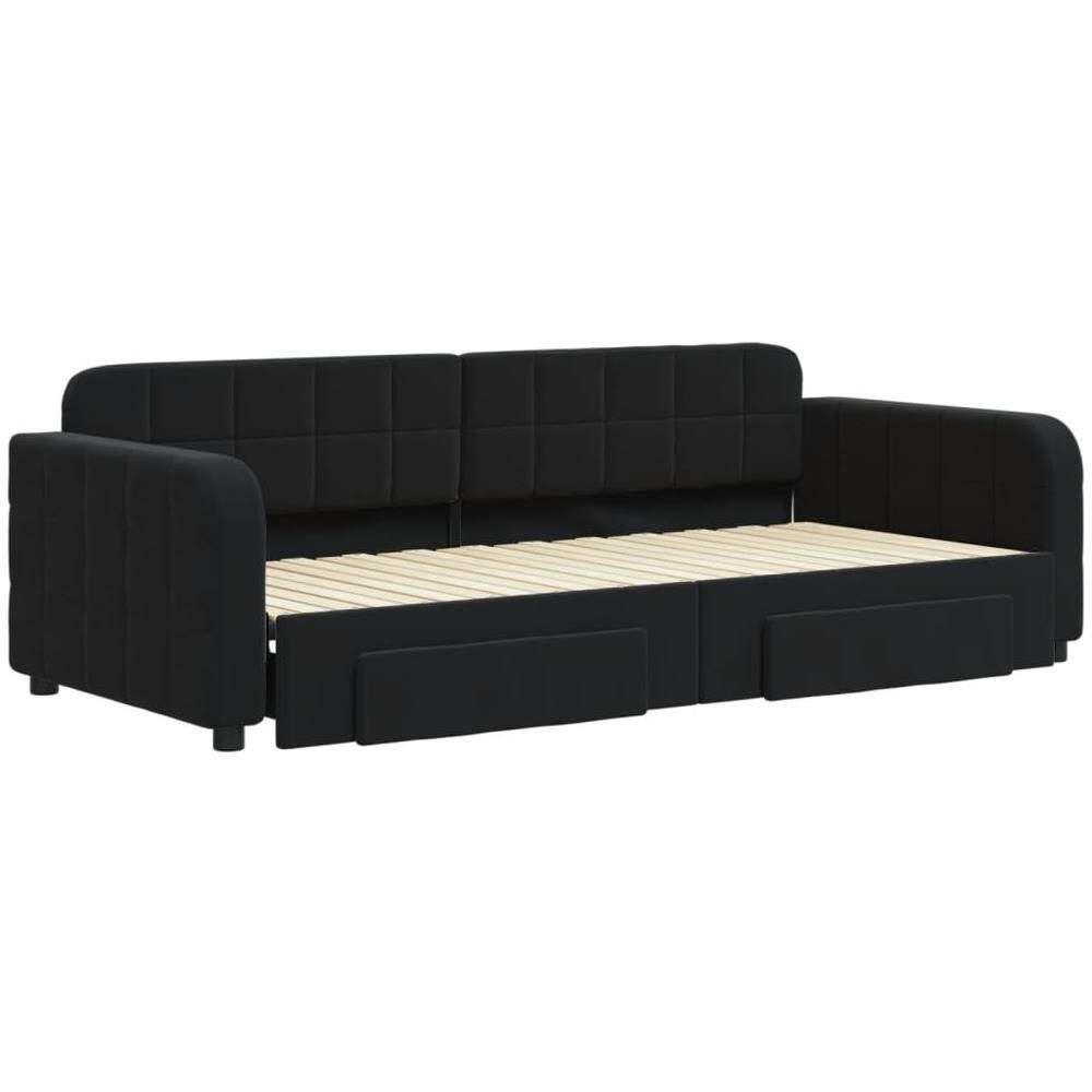 Divano Letto Estraibile Con Cassetti Nero 90x200 Cm In Velluto - Foto 2
