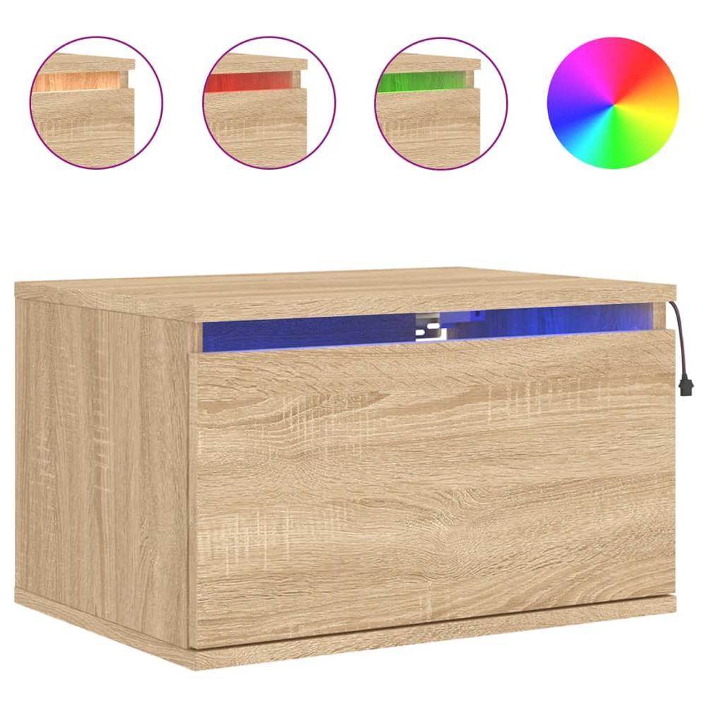 Comodino A Parete Con Luci Led Rovere Sonoma - Foto 2