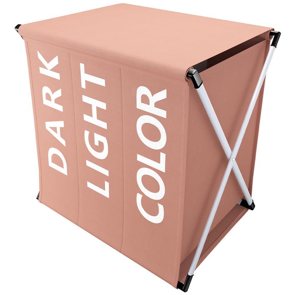 Cesto Biancheria 3 Scomparti Portabiancheria Pieghevole Metallo e Tessuto Taupe - Foto 4