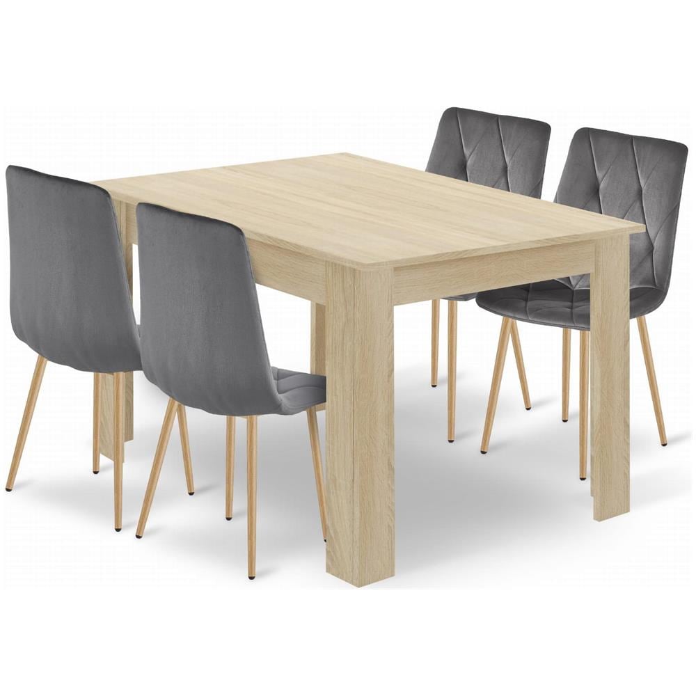 Set da tavolo NP con 4 sedie TYRA grigie - Rovere Sonoma 120x80 - Foto 1