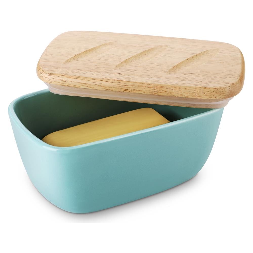 Portaburro Ceramica 6.5"" con Coperchio, Contiene 3 Bastoncini, Ermetico per Piano Lavoro, Blu Nebbia - Foto 1