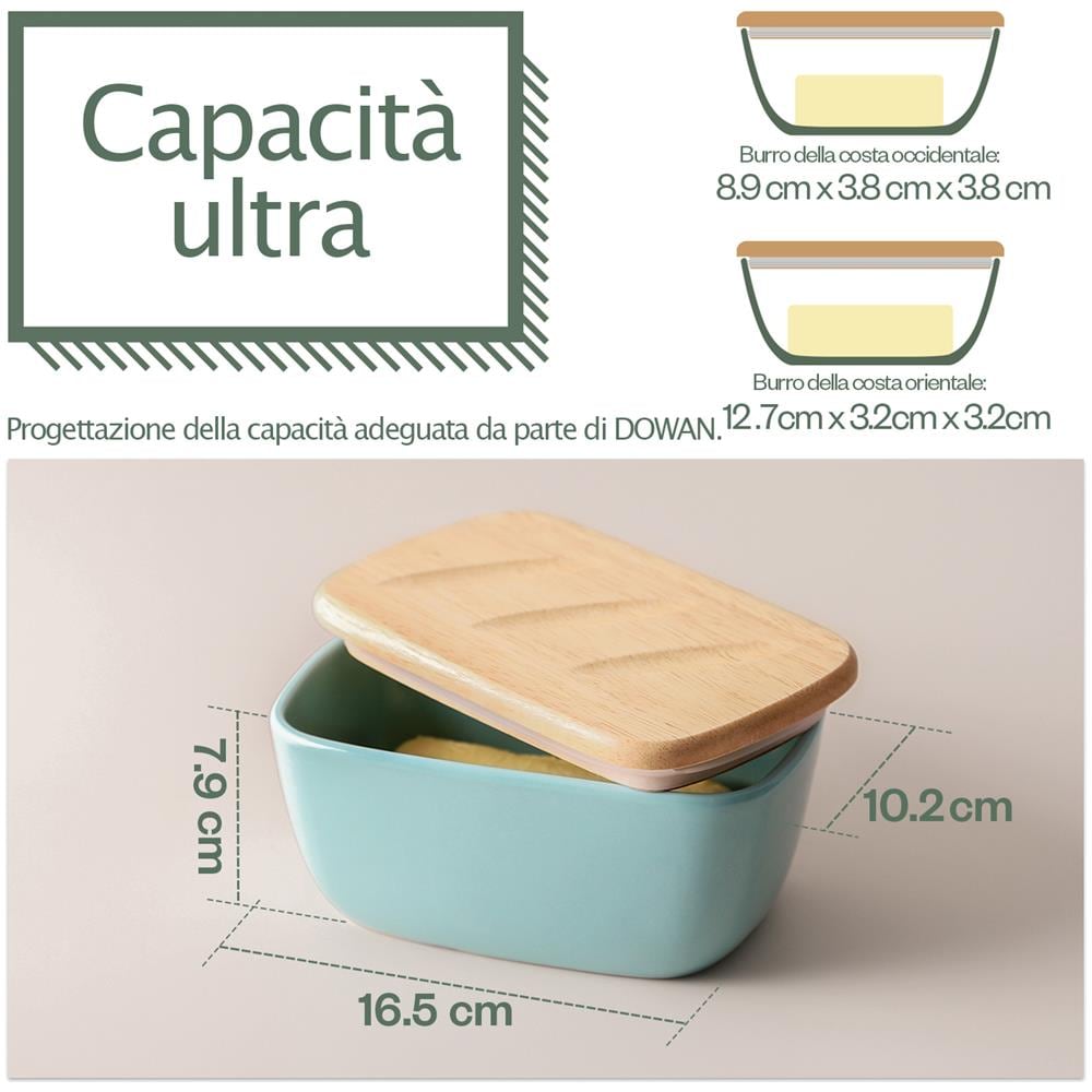 Portaburro Ceramica 6.5"" con Coperchio, Contiene 3 Bastoncini, Ermetico per Piano Lavoro, Blu Nebbia - Foto 2