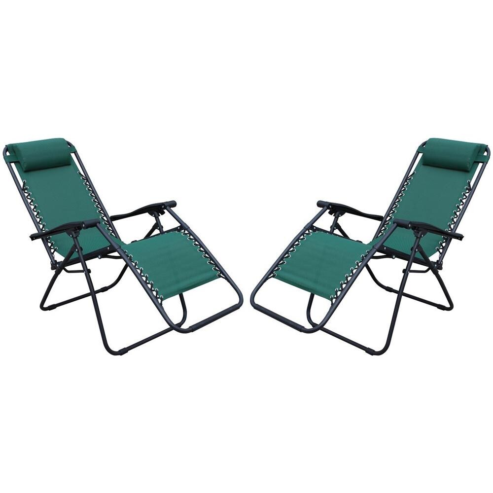 Set Di 2 Sdraio Da Giardino Gravità Zero Pieghevole Con Struttura Nera E Textilene Verde Per Campeggio Spiaggia Mare - Foto 1