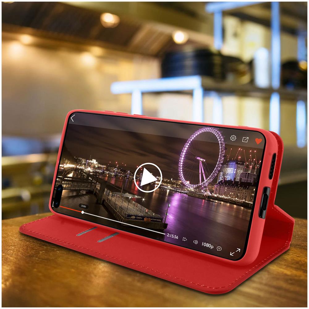 Custodia Huawei P40 Pro Portacarte Funzione Supporto Similpelle Liscia Rosso - Foto 2