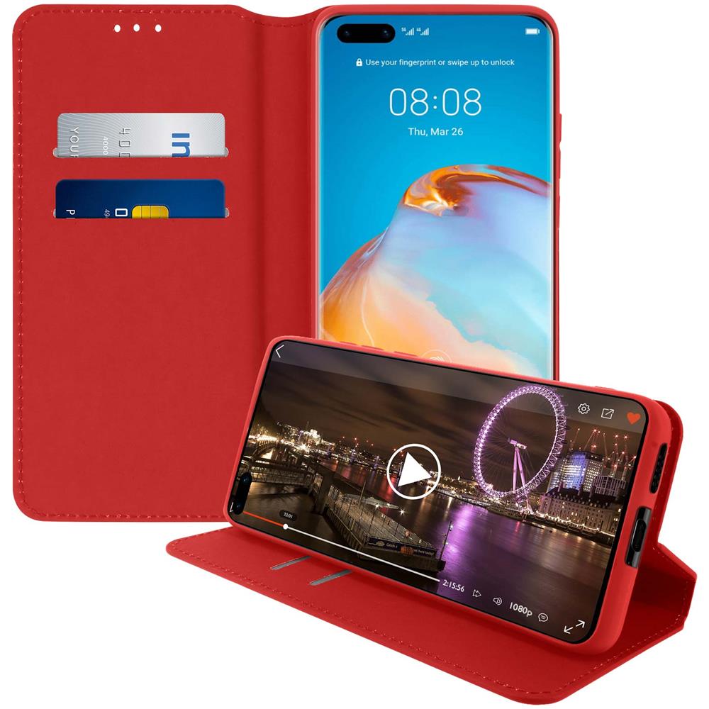 Custodia Huawei P40 Pro Portacarte Funzione Supporto Similpelle Liscia Rosso - Foto 5