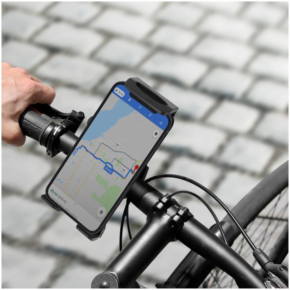Supporto Telefono / Tablet Manubrio Fissaggio Cinturino Ruota A 360° Nero - Foto 2