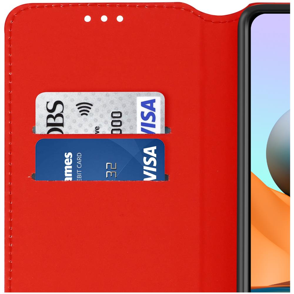 Custodia Xiaomi Redmi Note 10 Pro Portacarte Funzione Supporto Similpelle Rosso - Foto 2