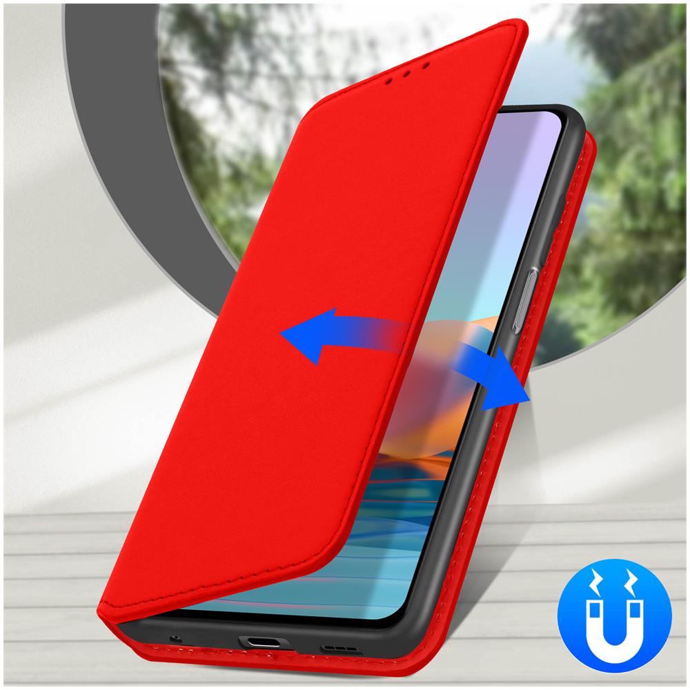 Custodia Xiaomi Redmi Note 10 Pro Portacarte Funzione Supporto Similpelle Rosso - Foto 5