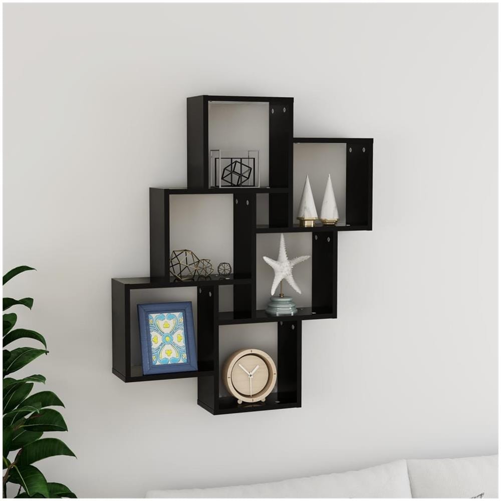 Mensola da Parete a Cubo Nera 78x15x93 cm in Legno Multistrato - Foto 1