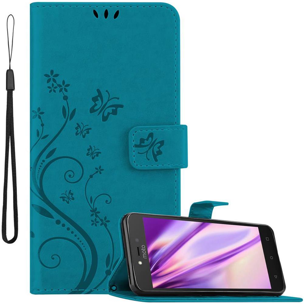 Custodia Compatibile Con Motorola Moto C Plus In Blu Fiore - Coperchio Protettivo In Design Floreale Con Chiusura Magnetica, Funzione Stand E Slot Per Carte - Foto 1