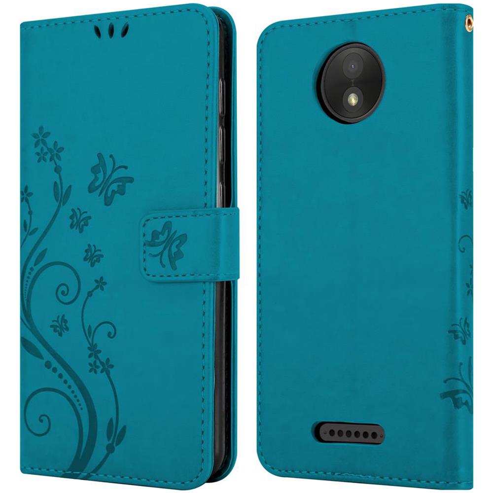 Custodia Compatibile Con Motorola Moto C Plus In Blu Fiore - Coperchio Protettivo In Design Floreale Con Chiusura Magnetica, Funzione Stand E Slot Per Carte - Foto 8