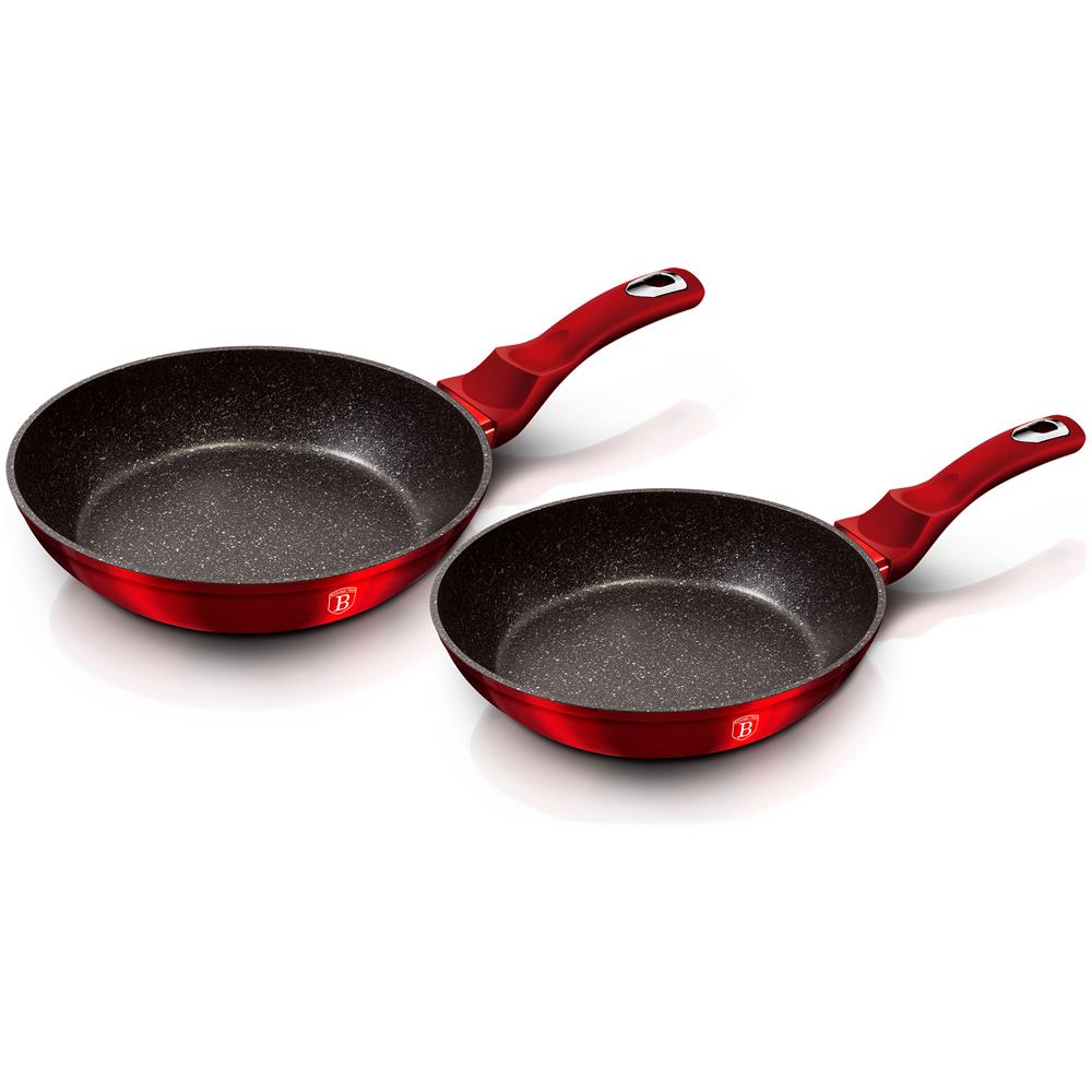 Burgundy Set Di Padelle Induzione 22 - 26 Cm In Alluminio Antiaderente Marmo Senza Pfoa Rosso - Foto 1