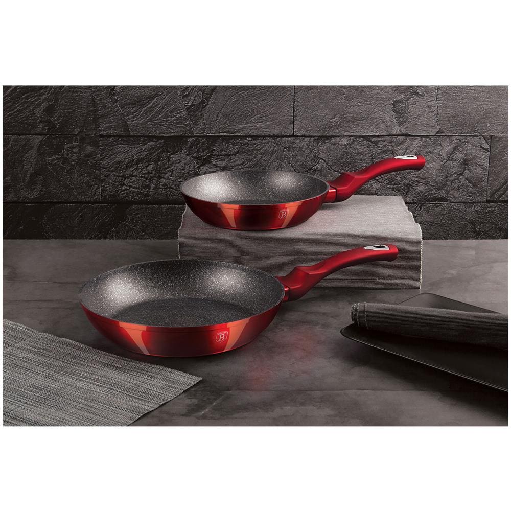 Burgundy Set Di Padelle Induzione 22 - 26 Cm In Alluminio Antiaderente Marmo Senza Pfoa Rosso - Foto 8