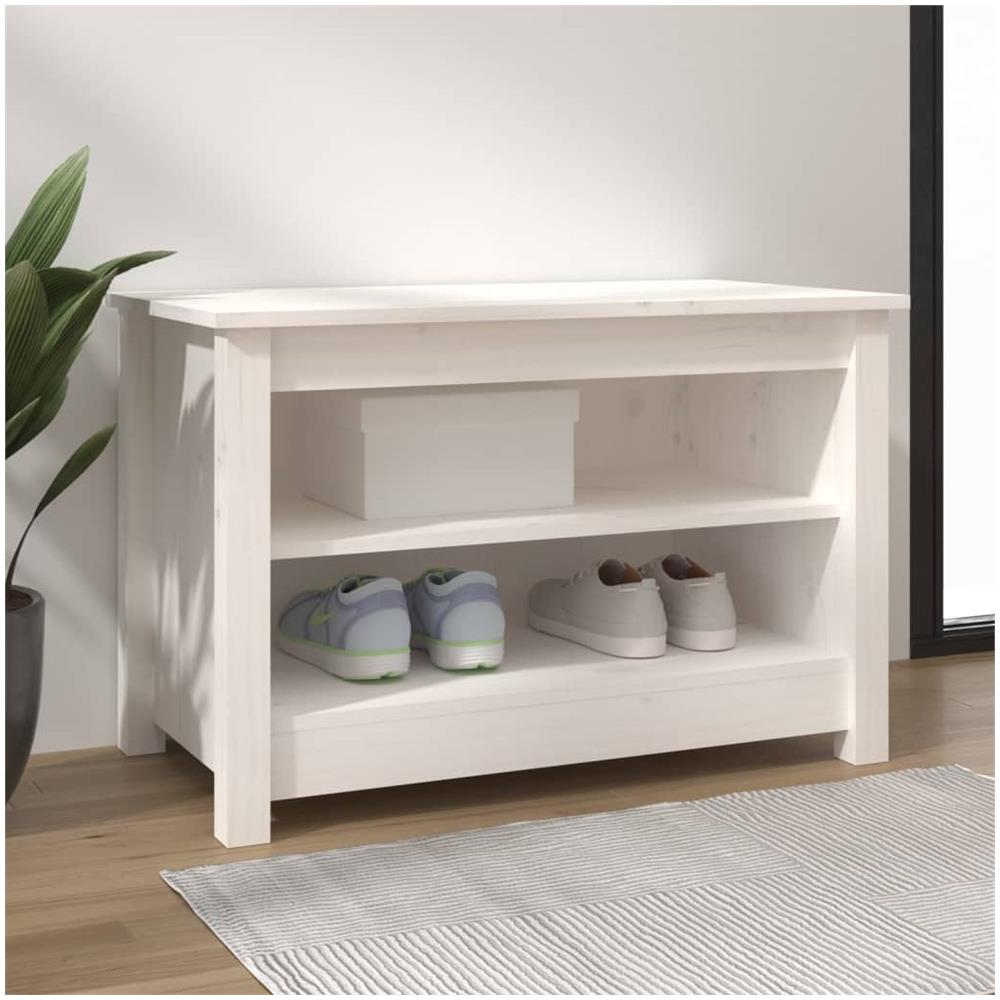 Scarpiera Bianca 70x38x45,5 Cm In Legno Massello Di Pino - Foto 1