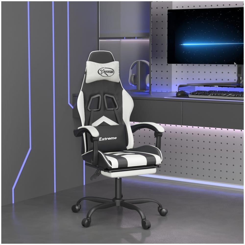 Sedia da Gaming Girevole Poggiapiedi Nero e Bianco Similpelle - Foto 1