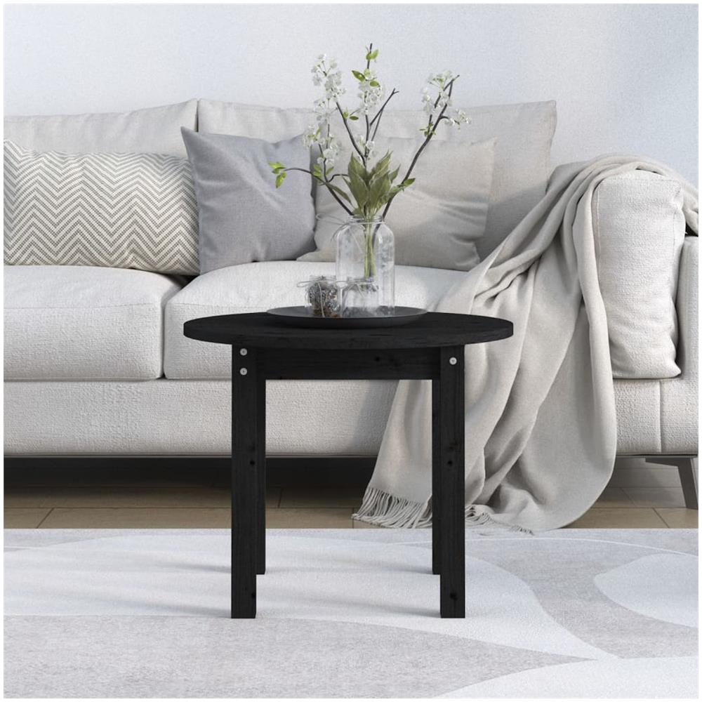 Tavolino Da Salotto Nero 55x45 Cm In Legno Massello Di Pino - Foto 5